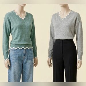 2Pcs Mislook Women's Scalloped Trim Knitted Sweater Small